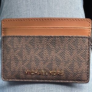 Michael Kors Signature Brown and Tan Card Holder